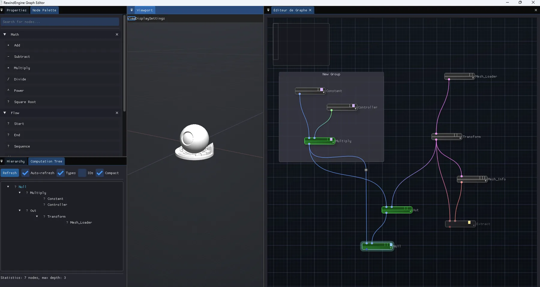 Example of a small game engine made with the node editor