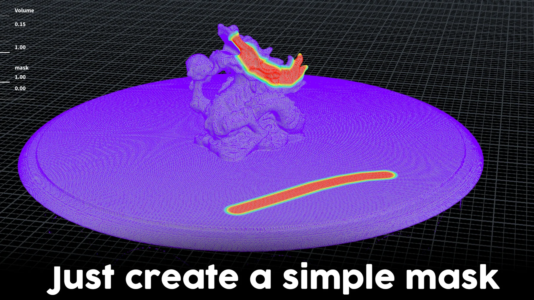 Houdini viewport with a painted mask and no generated spiderweb