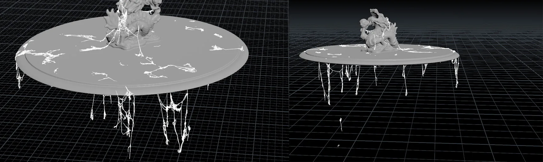 Several deteriorated cobweb results generated around the test geometry