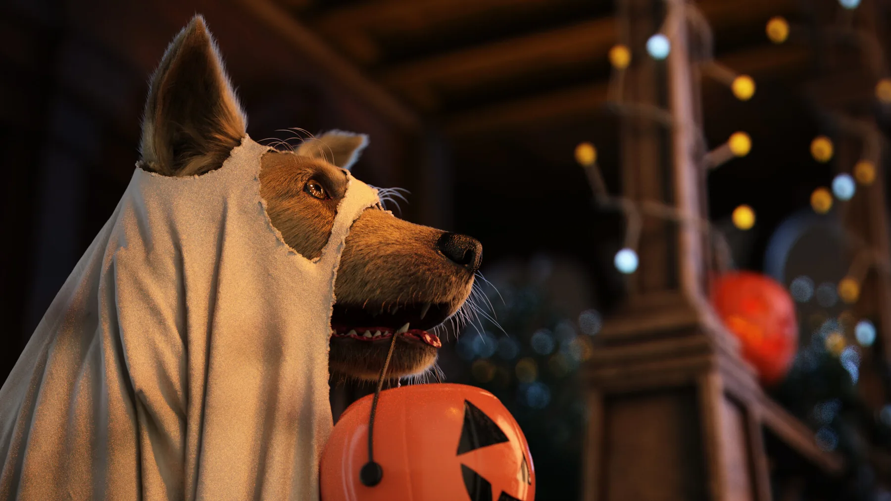 Final render of the Halloween dog scene